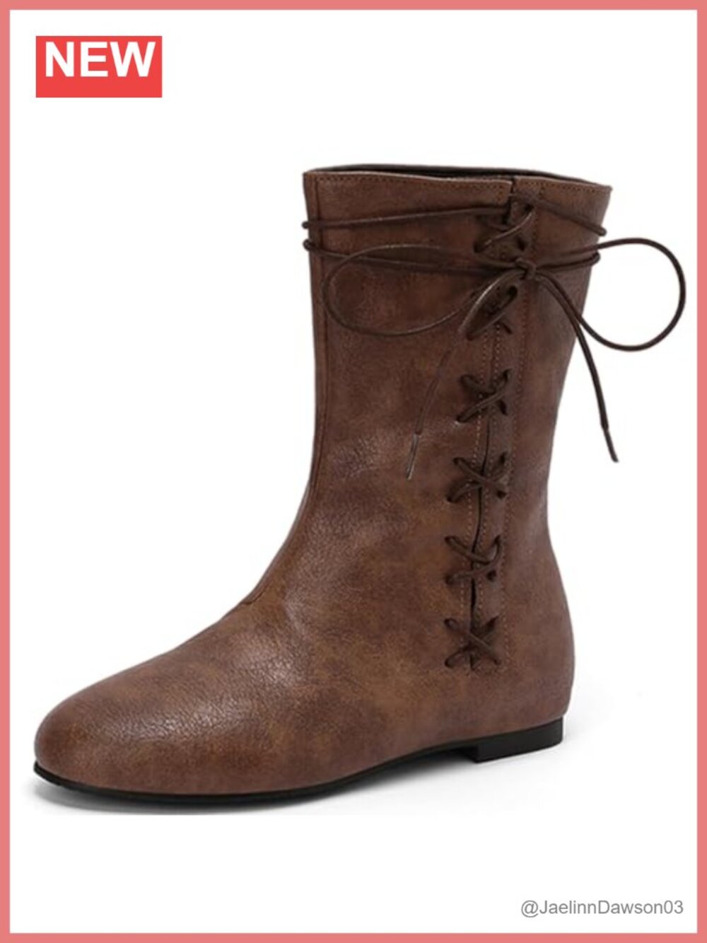 Women's Vintage PU Lace Up Ankle Boots Round Toe Flat Pirate Victorian Costume